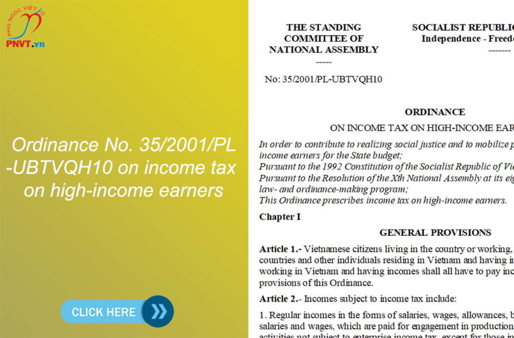 Ordinance No. 35/2001/PL-UBTVQH10 on income tax on high-income earners