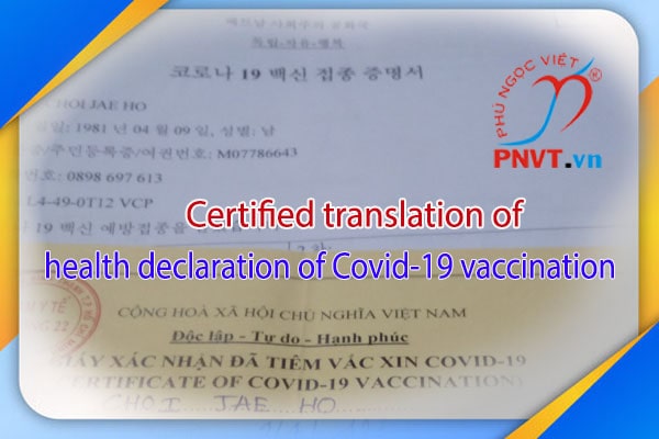 Certified translation of health declaration of Covid-19 vaccination